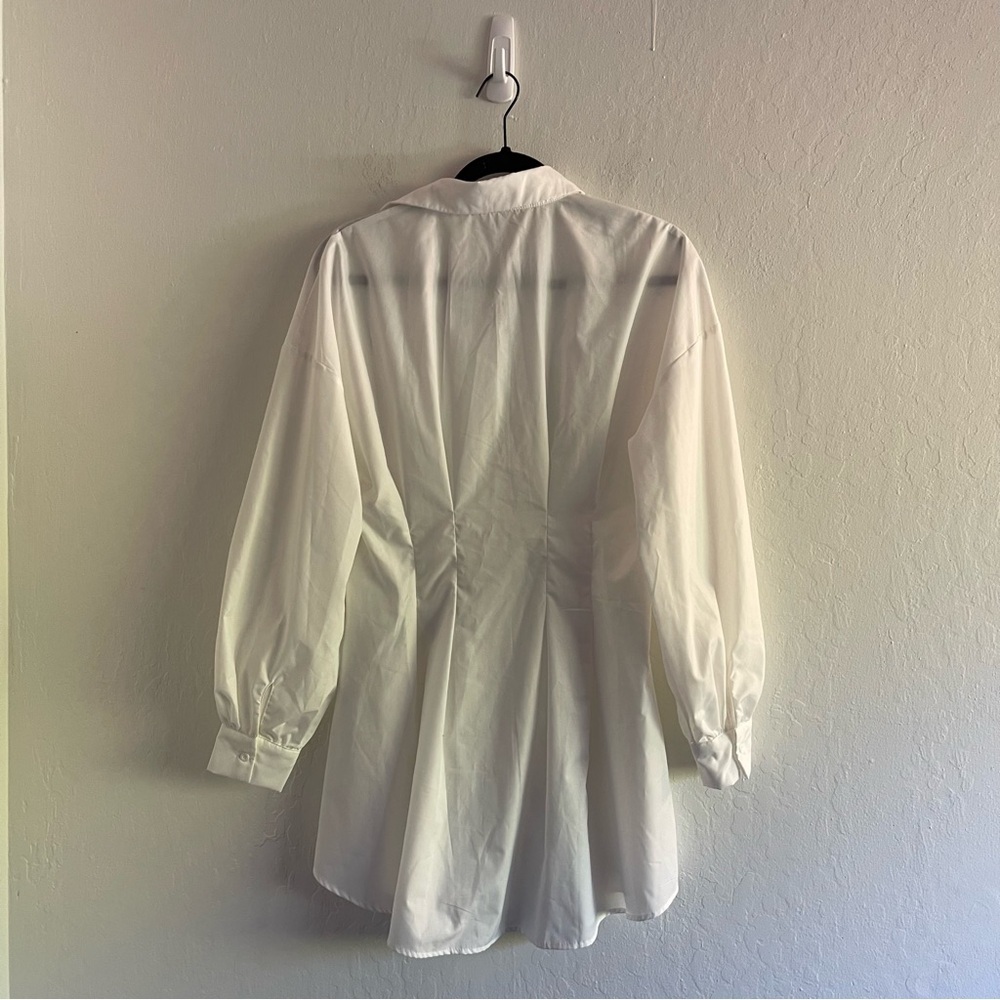 Shein White Oversized Button Up Collared Shirt Dress Sheer Womens Size 2 - Picture 3 of 9